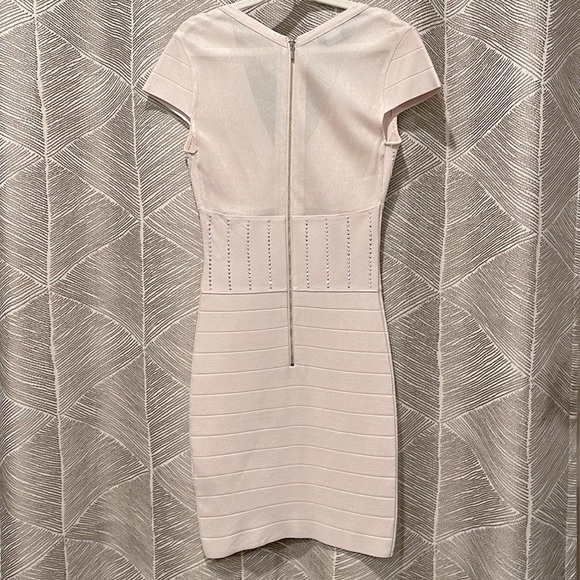 Bebe Embellished Bandage and Mesh Dress, Cream XS - Picture 4 of 7